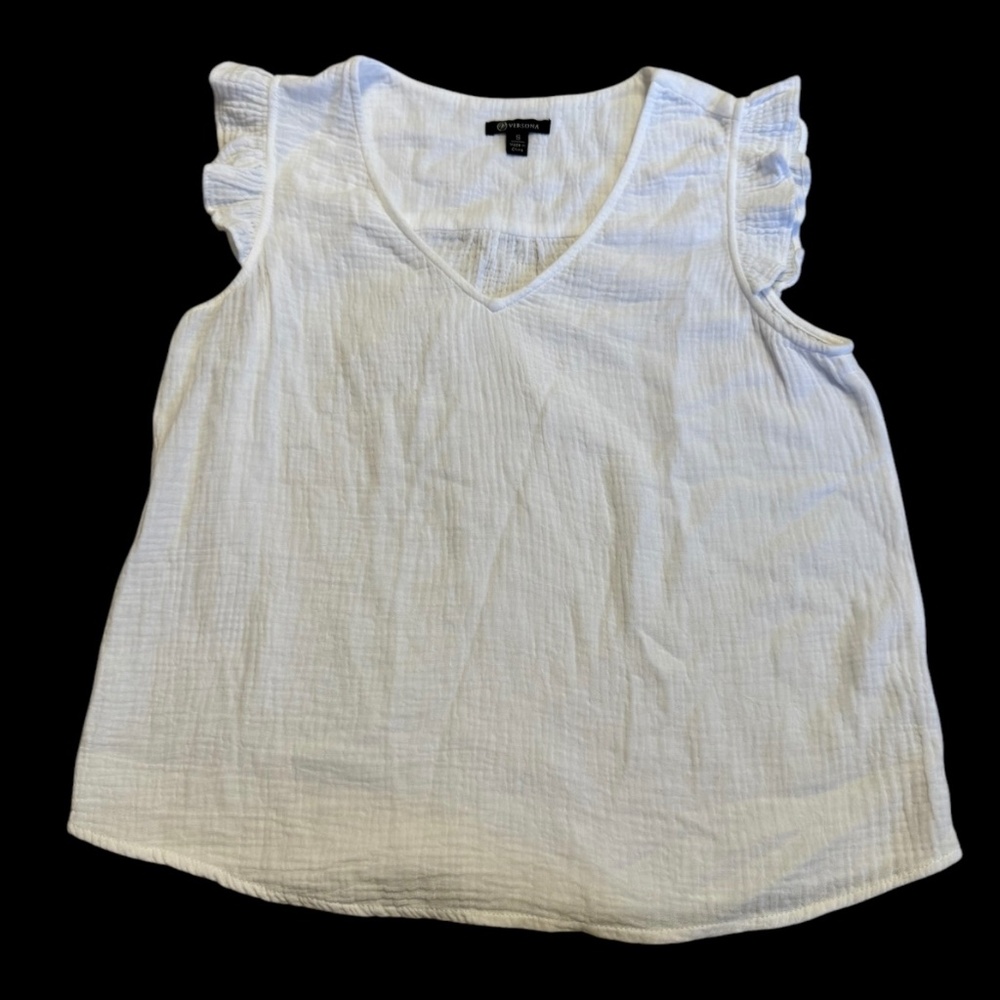 Versona Women's Cute V-Neck Flutter Sleeve Basic Lightweight Blouse White Small
